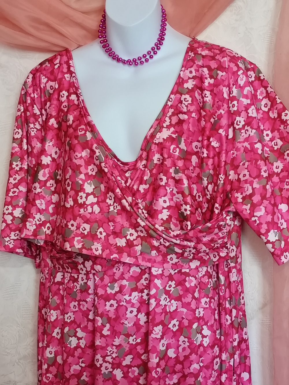 Pink Floral V-Neck Maxi DressSz XXL - Picture 5 of 7